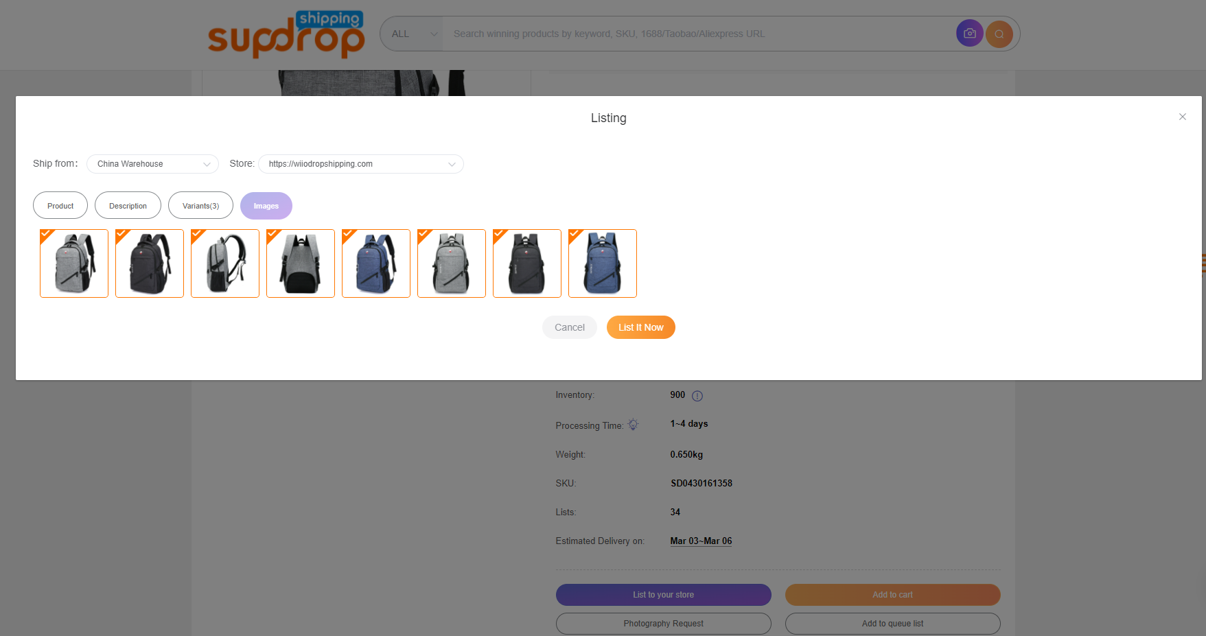 Listing products from suppliers to your store